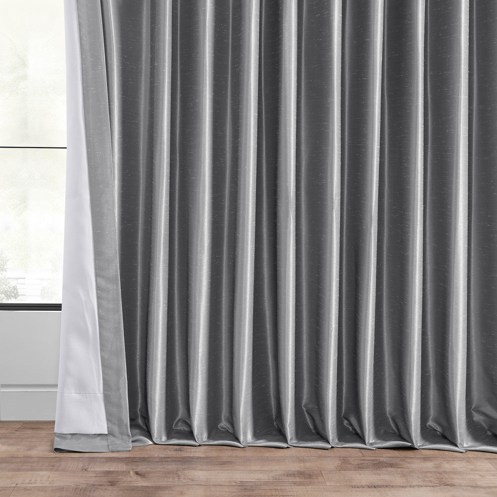 Blackout Extra Wide Vintage Textured Faux Dupioni Curtain, Storm Grey, 100"x108"