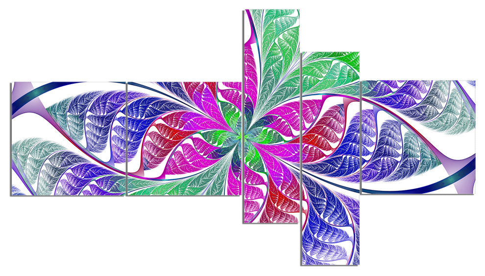 Flower like Fractal Stained Glass, Abstract Wall Art Canvas, 60"x32", 5 panels