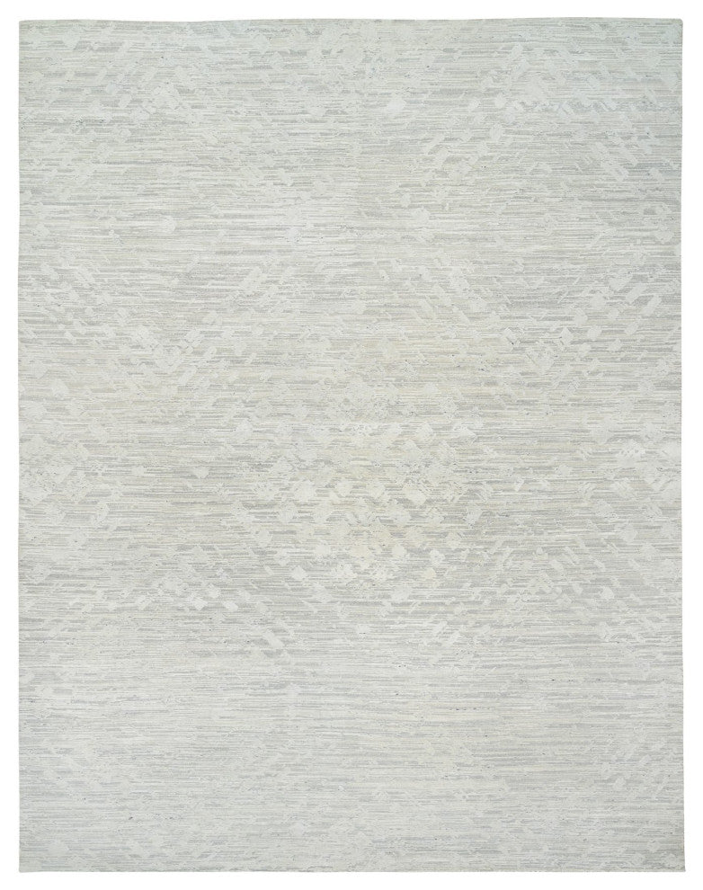 Light Gray Hand Knotted Modern Design Natural Wool Oversized Rug, 14'1"x18'0"