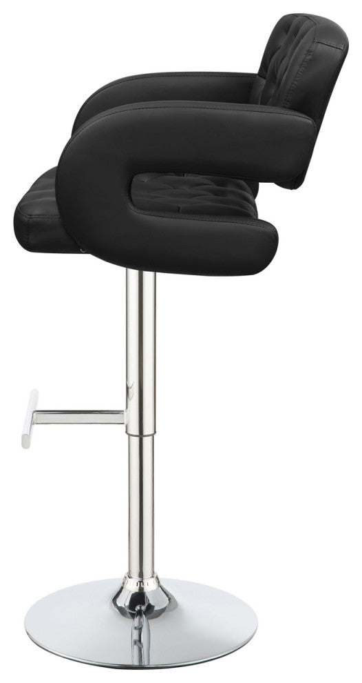 Leatherette and Metal Adjustable Height Bar Stool, Black