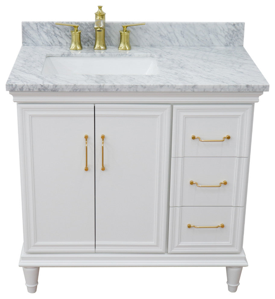 37" Single Vanity, White Finish With White Carrara