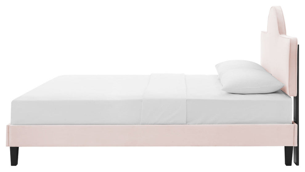 Platform Bed Frame, King Size, Pink, Velvet, Modern, Bedroom Master Guest Suite