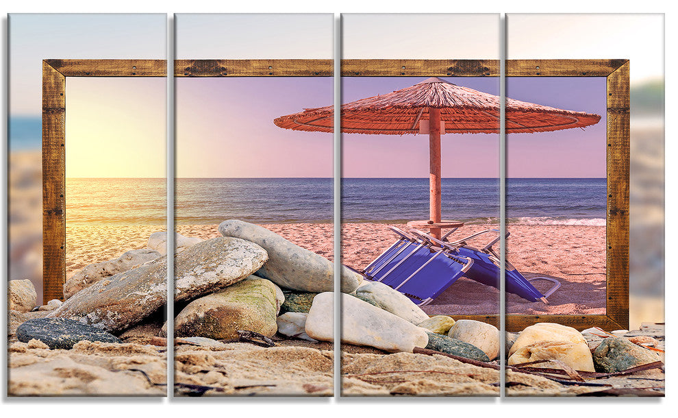 "Framed Beach Sunset" Seashore Art Canvas Print, 4 Panels, 48"x28"