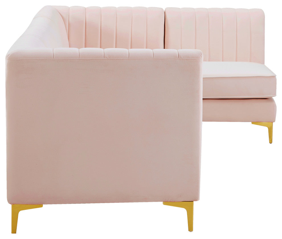 Alina Velvet Modular L-Shaped Modular Sectional, Pink, 5-Piece: 3 Armless Chair, 2 Corner Chair