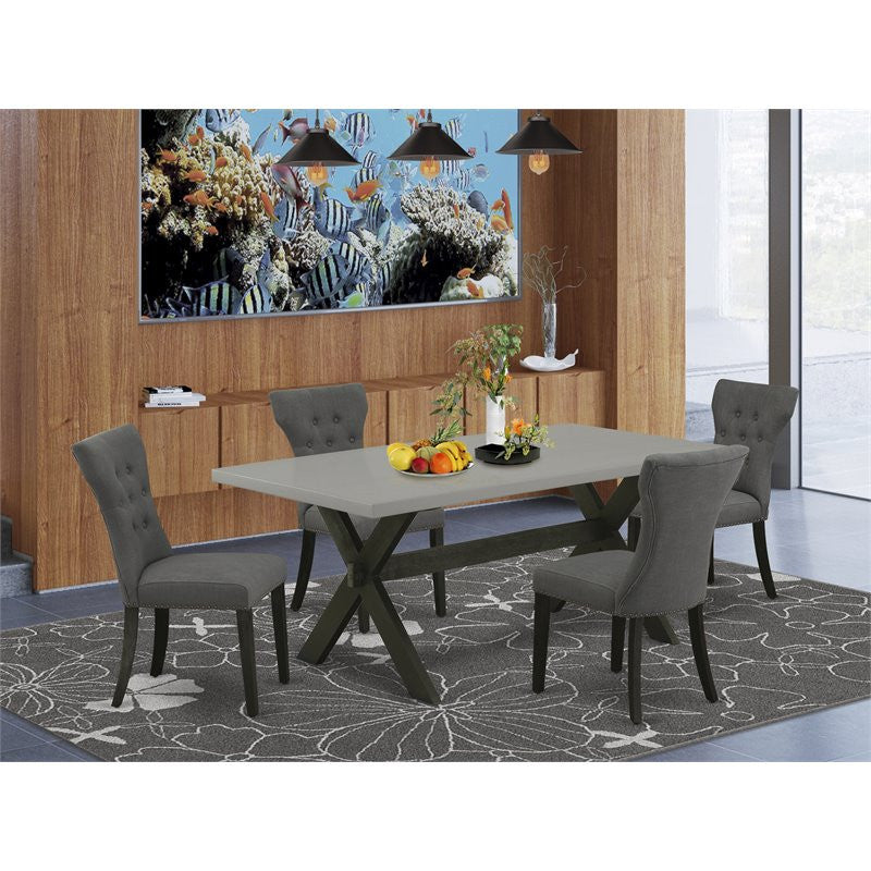 5-Piece Set, 4 Chairs and Table With Cement Color Table Top, Black