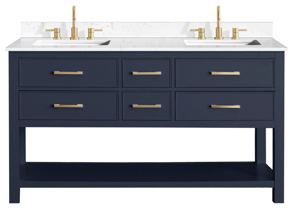 Avanity Brooks 60" Double Vanity, Navy Blue and Cala White Engineered Top