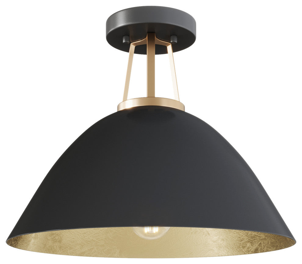 Farmhouse Gold Leaf Inside Semi Flush Mount Ceiling Light, Black