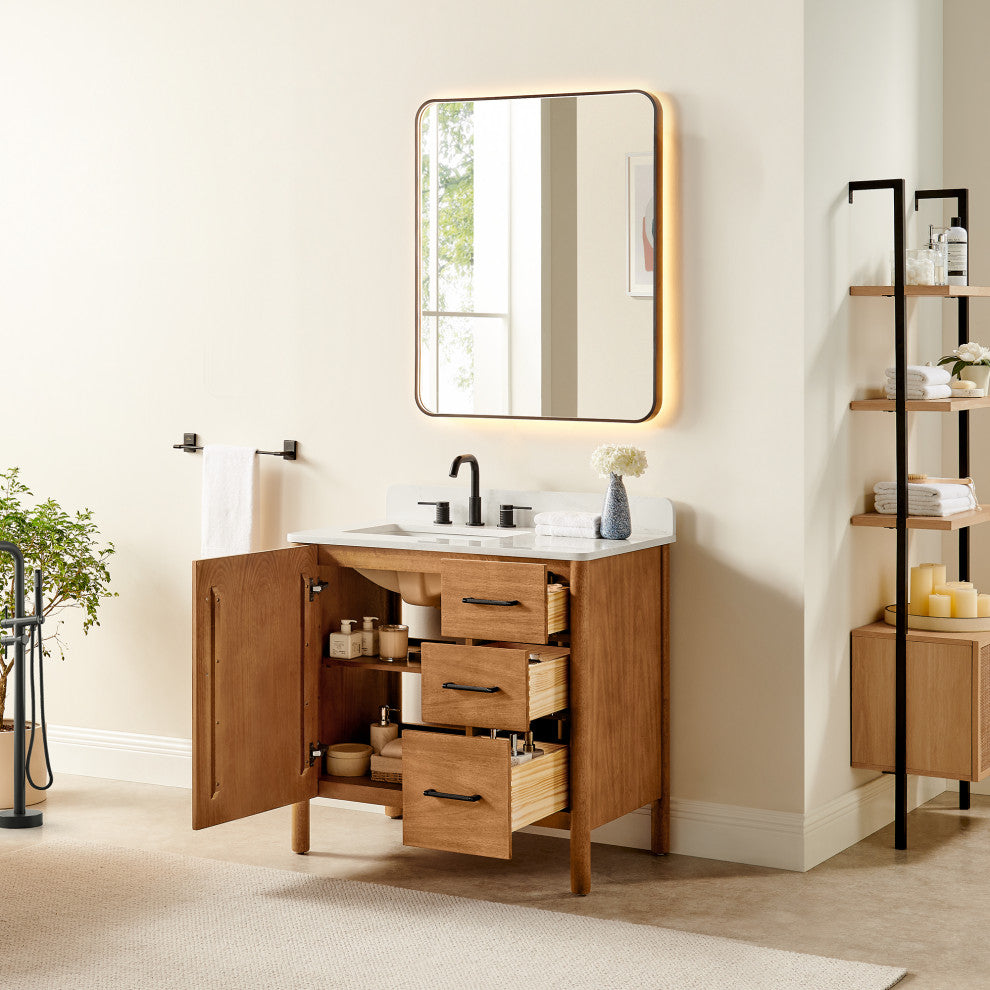 Velora Bathroom Vanity, Mango Brown, 36", With Mirror