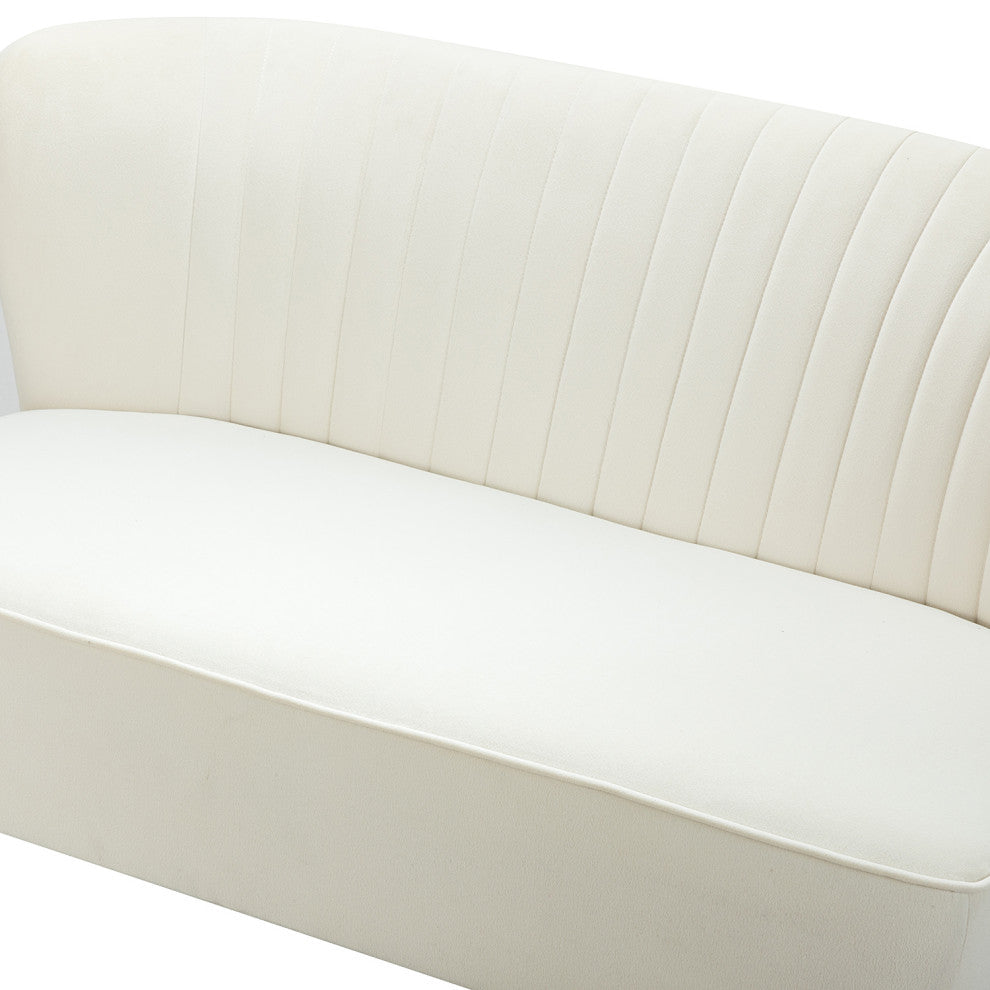 Contemporary Tufted Back  Loveseat, Ivory