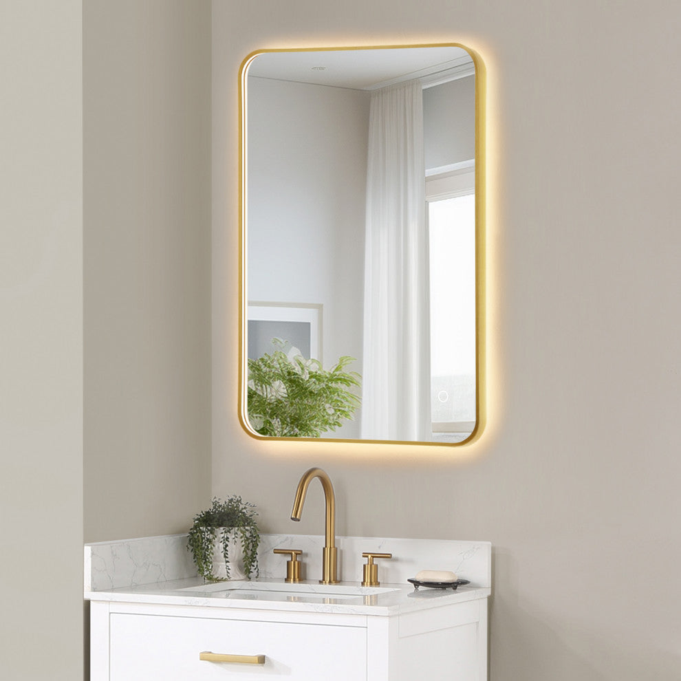 Dazzle Rectangular Bathroom/Vanity LED Lighted Wall Mirror, Brushed Gold, 24"