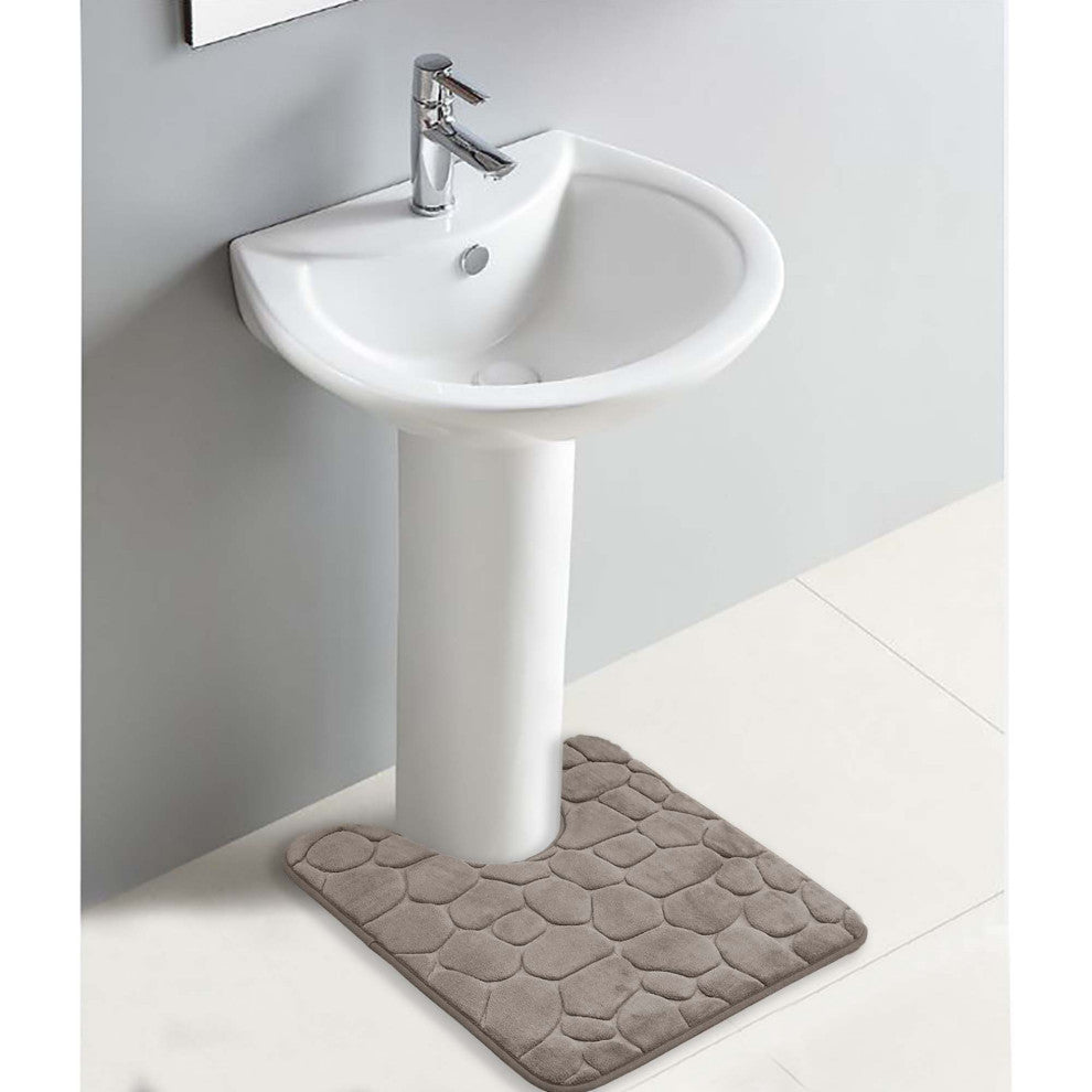 Bath Rug Memory Foam Mat 3D Pebble, Taupe, Contour Rug 20"x20"