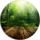 Green Forest With Ray Of Light, Landscape Photo Disc Metal Artwork, 23"