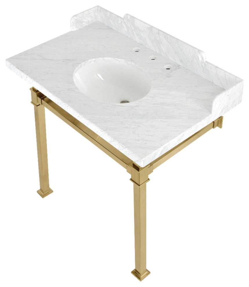 Kingston Brass LMS36MOQ7 36" Carrara Marble Console Sink, Legs