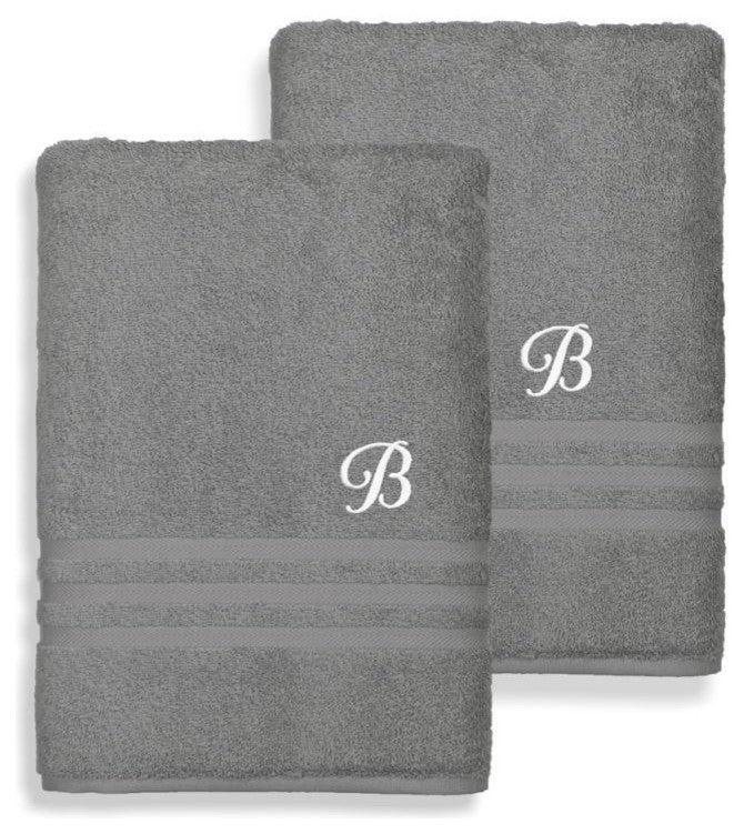 Denzi Bath Towels With Monogrammed Letter, Set of 2, B