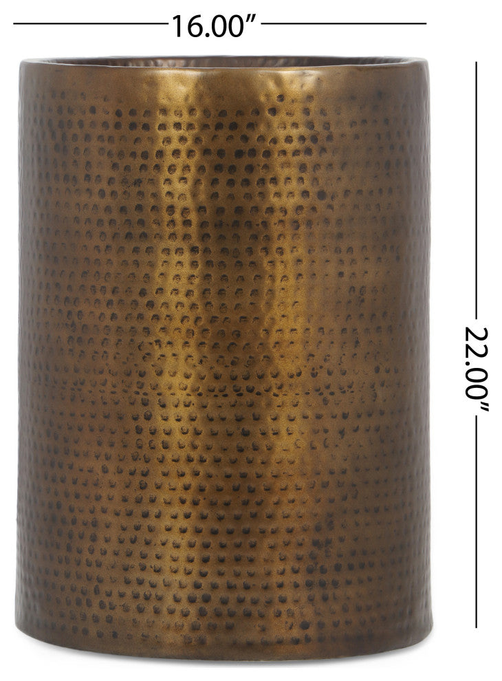 Wurtz Modern Handcrafted Hammered Aluminum Drum Side Table, Aged Brass