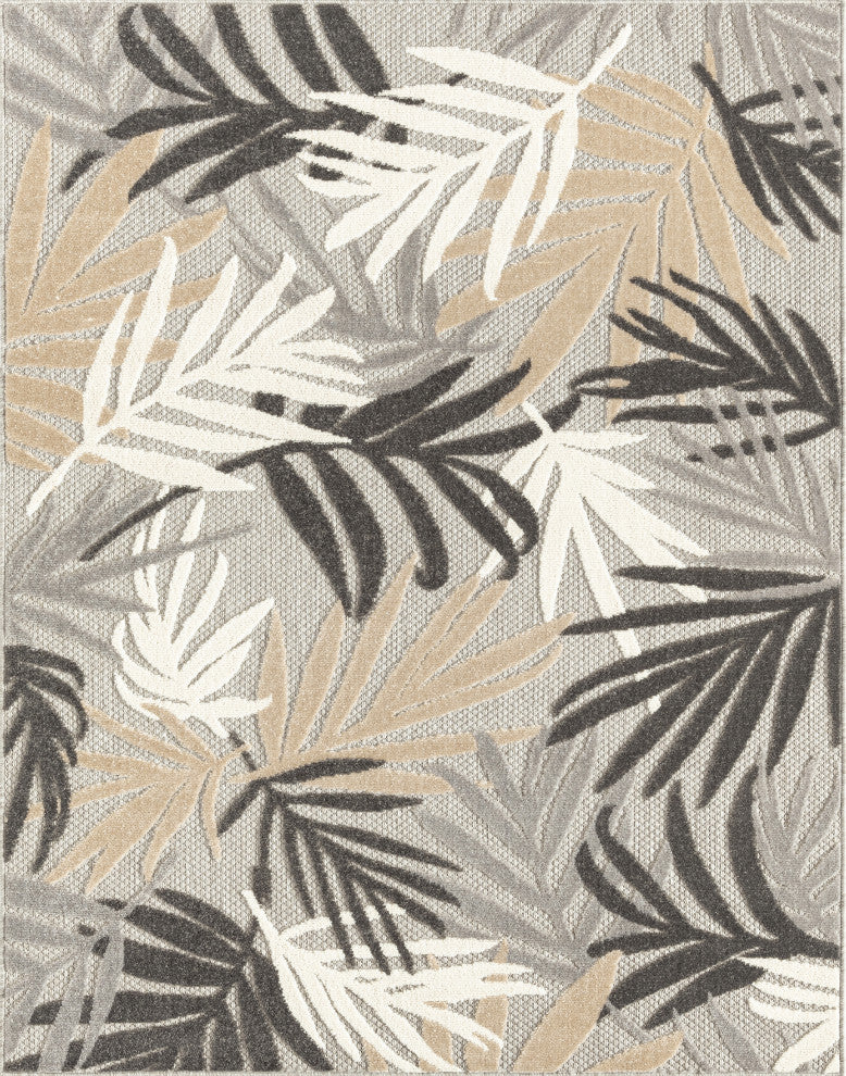 Oaks Modern Floral Area Rug, Gray & Beige, 5'3" X 7'3"
