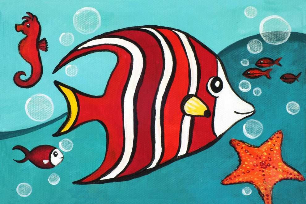 "Red Fish" by Nicola Joyner Painting Print Wrapped Canvas, 60x40