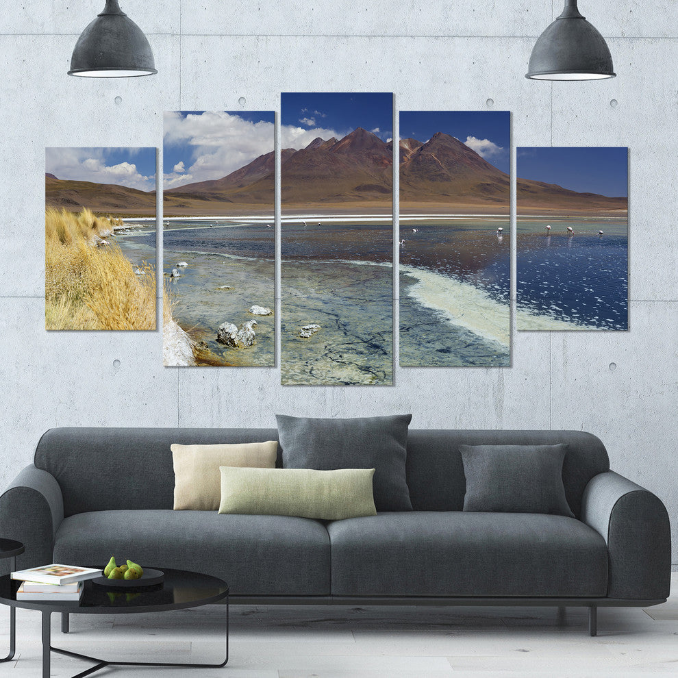 Desert Lake Laguna Canapa on Sunny Day, Seashore Canvas Art, 60"x32", 5 Panels