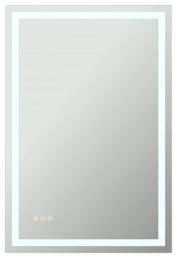 Rectangular Frameless Dimmable Anti-Fog Wall Mounted LED Bathroom Vanity Mirror, 24" X 36"