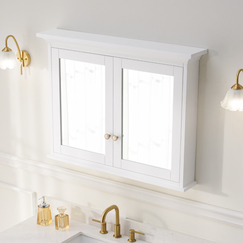 Handmade Solid Wood Medicine Cabinet with Ample Storage Space in White, 40"x30" Double Doors