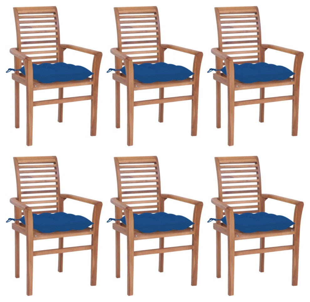 vidaXL Dining Chairs, Set of 6, With Blue Cushions Solid Teak Wood
