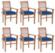 vidaXL Dining Chairs, Set of 6, With Blue Cushions Solid Teak Wood