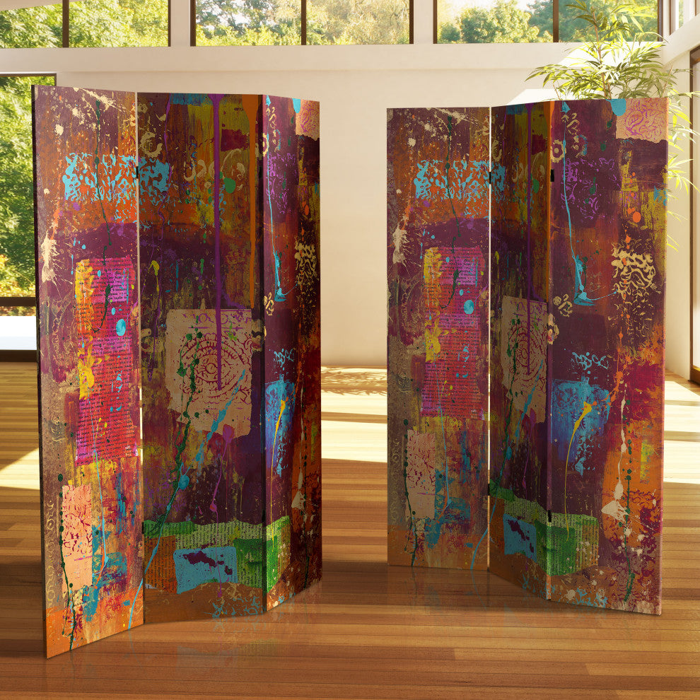 6' Tall India Double Sided Canvas Room Divider