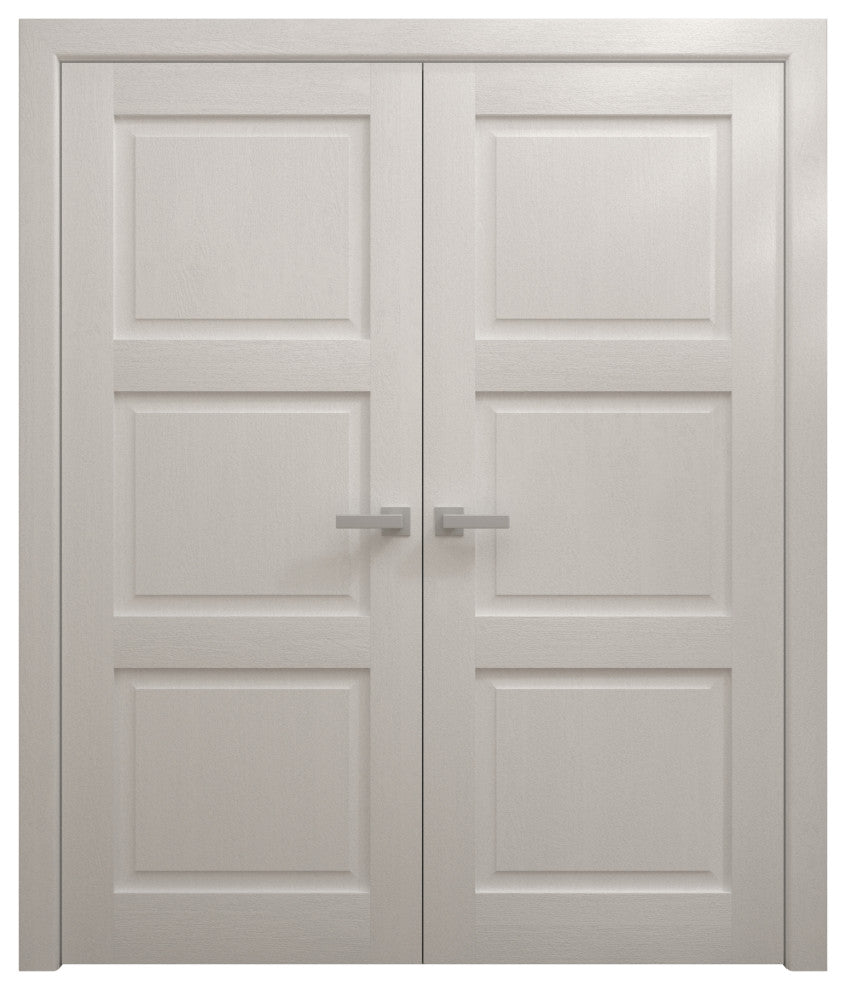 Interior Solid Double Doors 60x84 in| Ego 5010 Painted White Oak |Panel Frame
