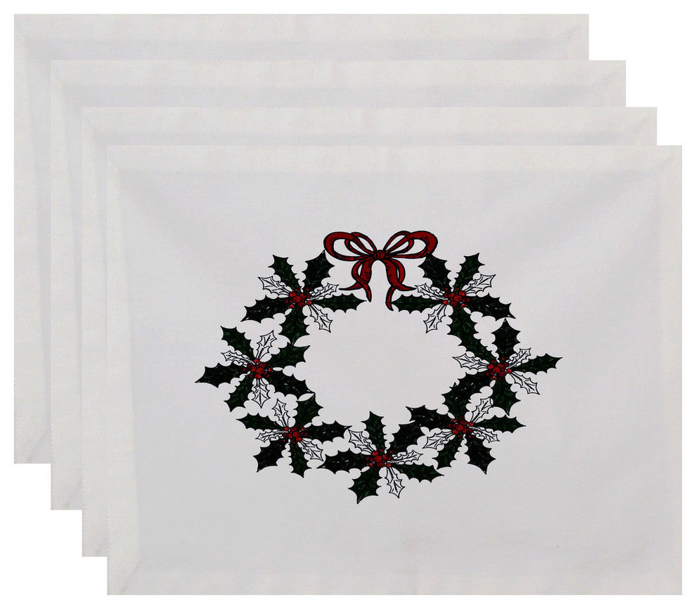 Decorative Holiday Placemat, Set of 4 Floral, Dark Green