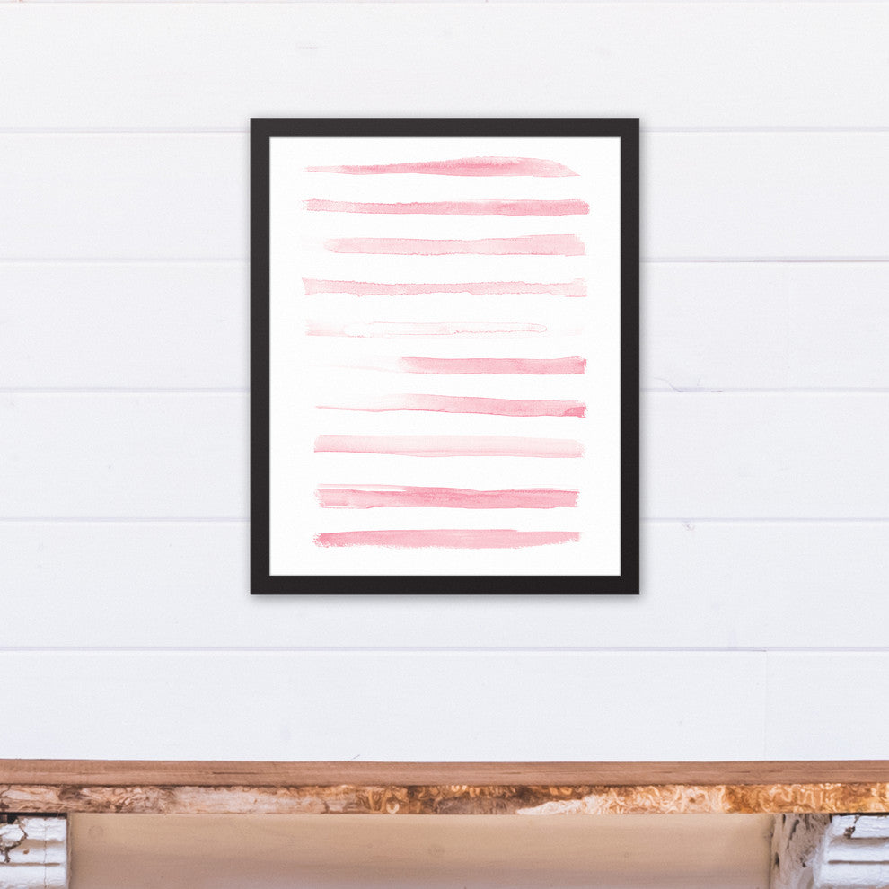 Pink Watercolor Stripes 16x20 Black Framed Canvas