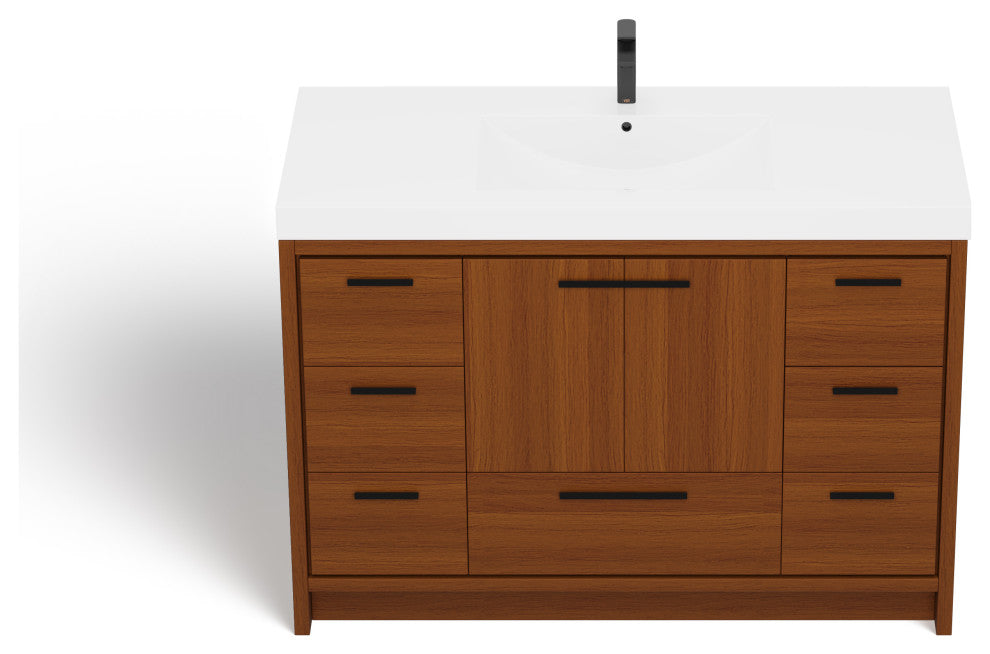 The Sacha Bathroom Vanity, Teak, 48", Single Sink, Freestanding