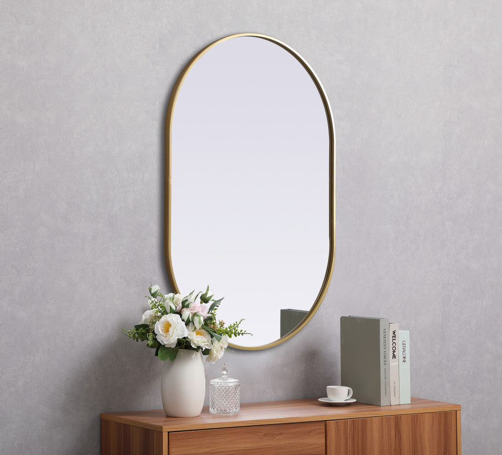 Metal Frame Oval Mirror 27X40 Inch, Brass
