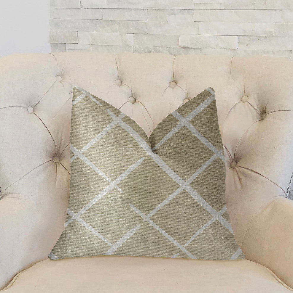 DaVinci Beige and Brown Luxury Throw Pillow, 20"x30" Queen