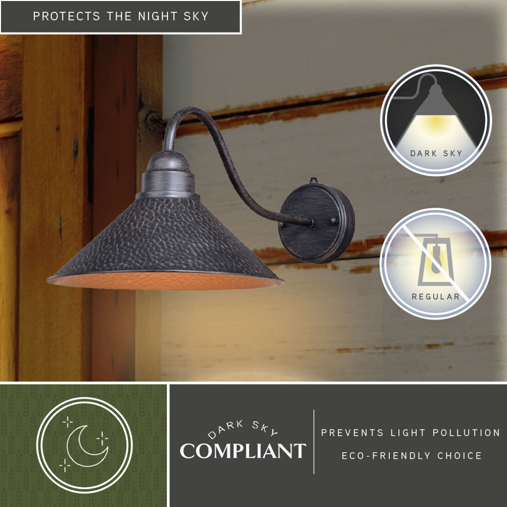 Outland 12" Long Arm Outdoor Wall Light Aged Iron and Light Gold