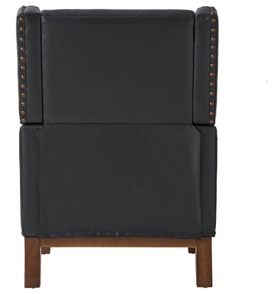 30"W Mid-Century Style Genuine Leather Armchair With Solid Wood Frame, Black