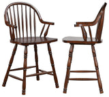 2 Pack Counter Stool, Slatted Back & Windsor Arms, Chestnut Brown