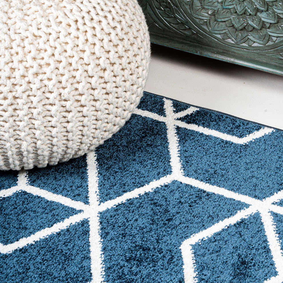 Tumbling Blocks Modern Geometric Navy/White 3'x5' Area Rug