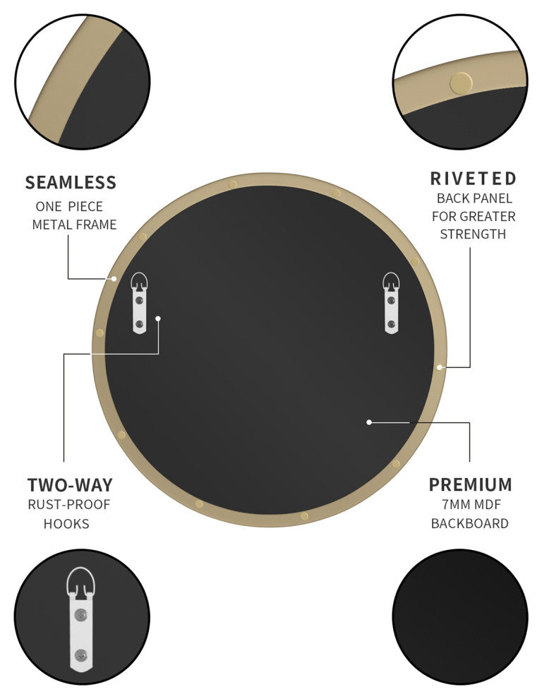 Round Framed Wall Mounted Bathroom Vanity Mirror, Gold, 32x32