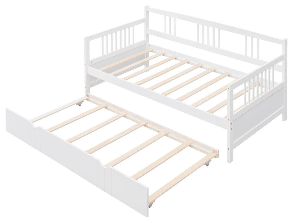 Gewnee Twin Size Wood Daybed with Twin Size Trundle in White