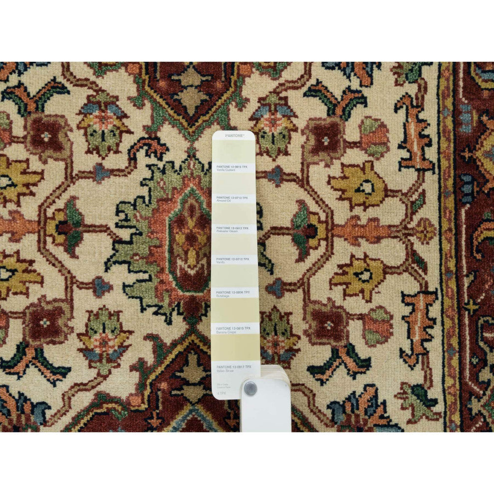 Ivory Wool Heris Re-Creation Hand Knotted XL Runner Oriental Rug, 2'6"x18'