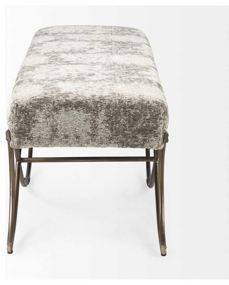 Ayla Light and Dark Gray Fabric Seat With Antique Gold Metal Frame Bench