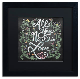 Elizabeth Caldwell 'All You Need is Love' Art, Black Frame, Black Mat, 16x16