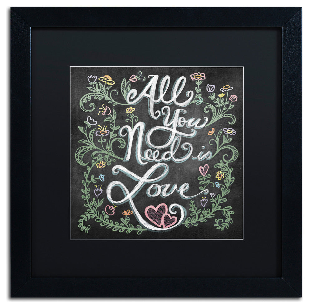 Elizabeth Caldwell 'All You Need is Love' Art, Black Frame, Black Mat, 16x16