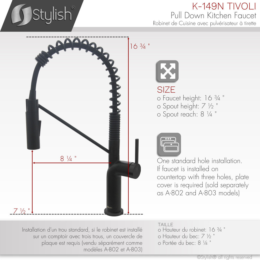 STYLISH Single Handle Pull-Down Dual Mode Kitchen Faucet, Matte Black