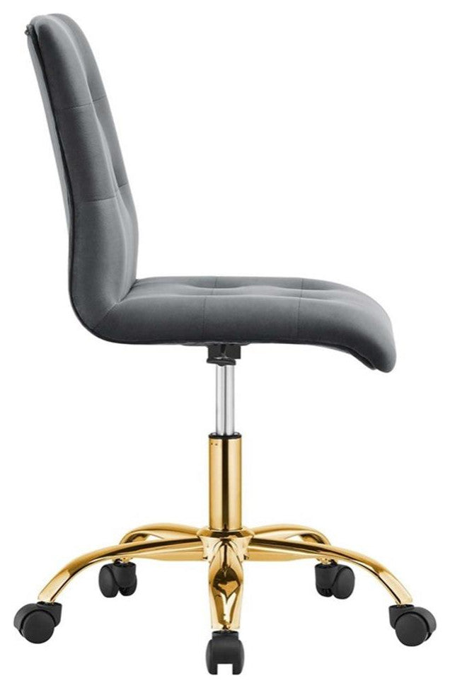 Prim Armless Performance Velvet Office Chair, Gold Gray