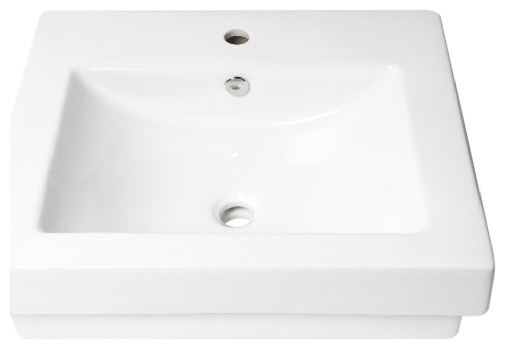 Abc701 White 24" Rectangular Semi Recessed Ceramic Sink With Faucet Hole