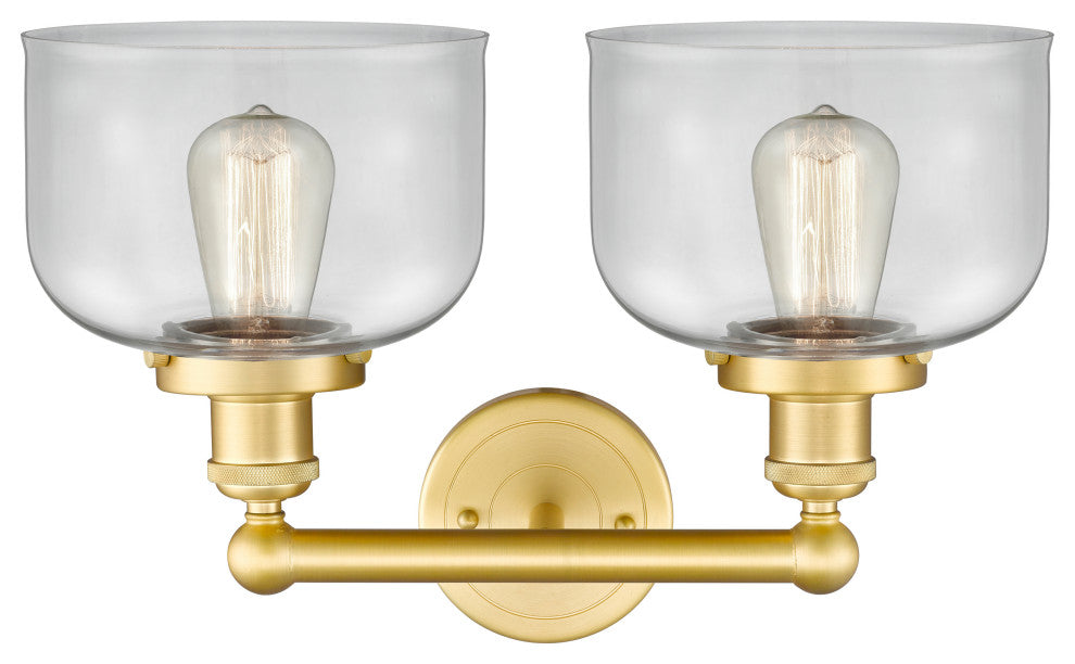 Edison Large Bell 2-Light 16" Bath Vanity Light, Satin Gold Finish, Clear Shade