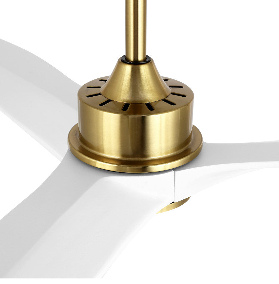 52" Solid Wood 3-Blade LED Ceiling Fan With Remote Control and Light Kit, Gold/White