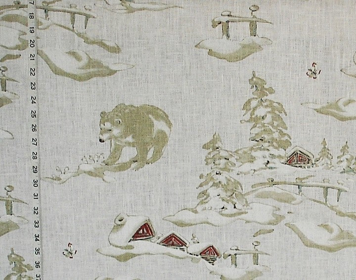 Winter Fabric Bear Snow Alpine Cabin Lodge Decor White, Standard Cut