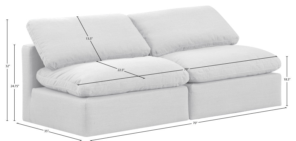 Indulge Upholstered Modular Sofa, White, 2-Piece: 2 Armless Chair, Down Stuffed Linen Textured Fabric